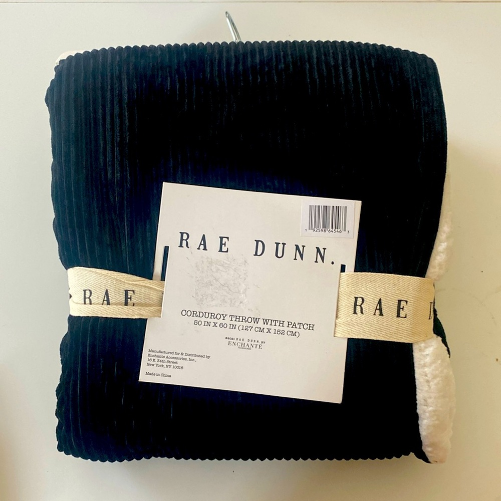 BRAND NEW Rae Dunn Corduroy Throw Blanket with “Blessed” Patch